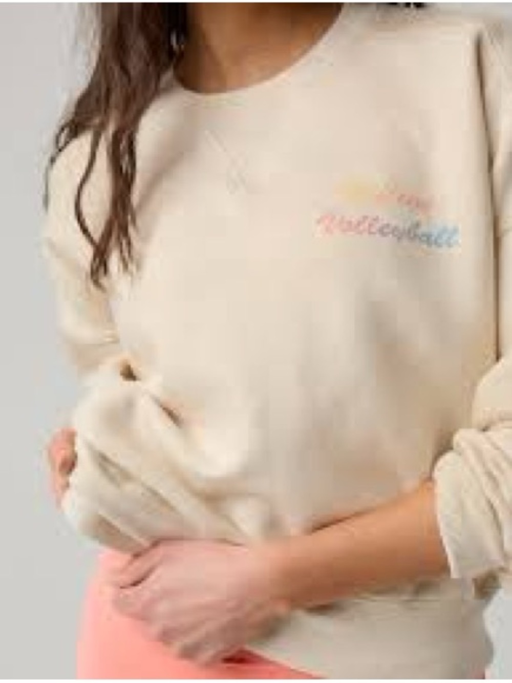 Aerie Offline Cloud Fleece Crewneck Sweatshirt Volleyball NWOT Sz Sm Thumbholes